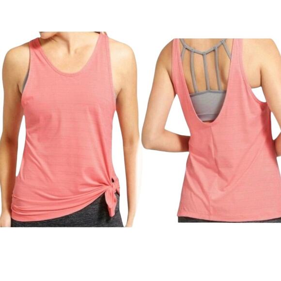 Athleta Max Out Side Tie Pink Coral Athletic Striped Polka Dot  Top Small - Picture 1 of 8